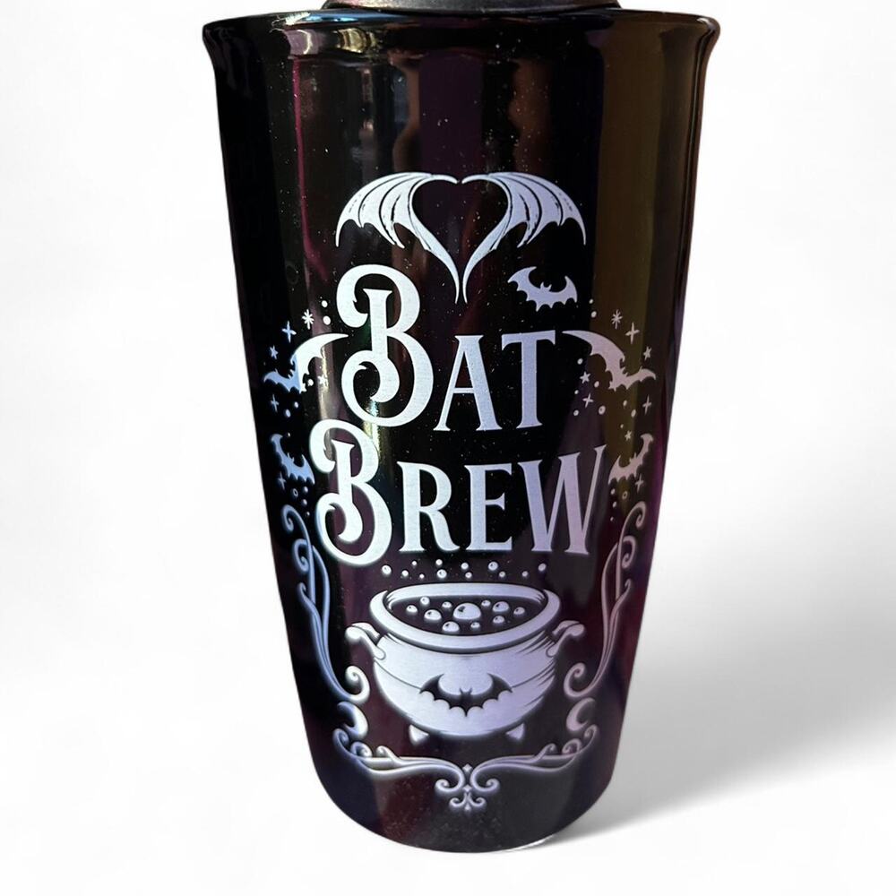 NWT Bat Brew Cauldron Tumbler Black White Halloween Goth Whimsygoth Witch